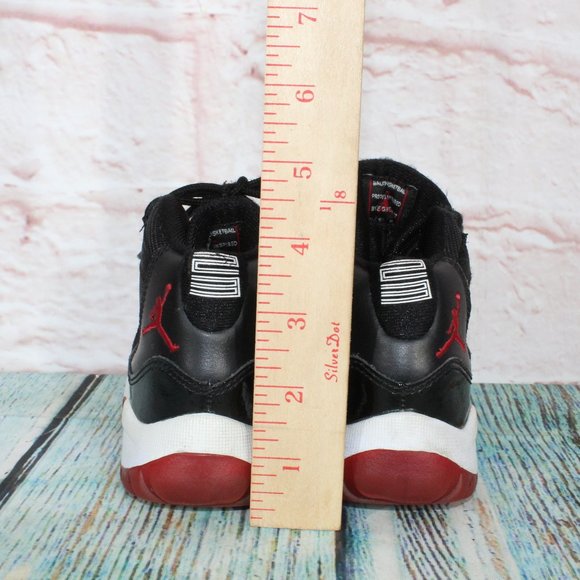 Nike Air Jordan 11 Retro Bred Black Patent Leather Mesh Shoes Size 11 C - Picture 9 of 11